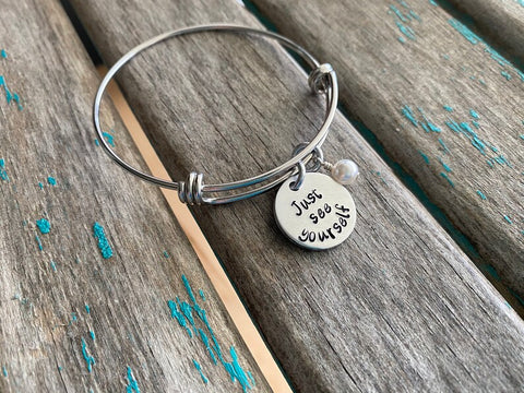 Quote Bracelet- Hand-Stamped Bracelet- "Just see yourself" with an accent bead of your choice