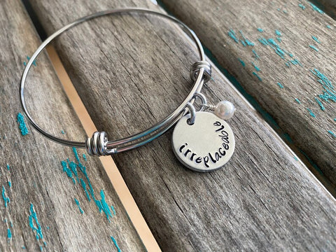 Quote Bracelet- Hand-Stamped Bracelet- "irreplaceable" with an accent bead of your choice