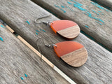 Teardrop Wood and Orange Acrylic Earrings