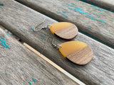 Teardrop Wood and Yellow Acrylic Earrings
