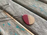 Wood and Red Teardrop Pendant Necklace