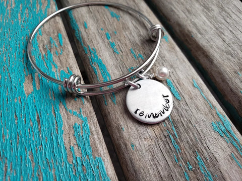 Hand-Stamped "remember" Bangle Bracelet with Accent Bead of your choice