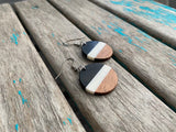 Wood, Black, and White Acrylic Earrings