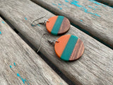 Wood, Orange, and Green Acrylic Earrings