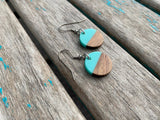 Wood and Turquoise Coin-Shaped Acrylic Earrings