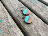Wood and Turquoise Coin-Shaped Acrylic Earrings