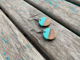 Wood and Turquoise Coin-Shaped Acrylic Earrings