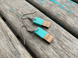 Wood and Turquoise Rectangle-Shaped Acrylic Earrings