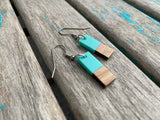 Wood and Turquoise Rectangle-Shaped Acrylic Earrings