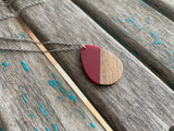 Wood and Red Teardrop Pendant Necklace