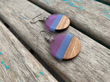 Wood, Purple, and Blue Acrylic Earring
