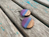 Wood, Purple, and Blue Acrylic Earring