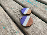 Wood, Blue/Purple, and Grey Acrylic Earrings