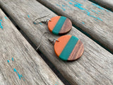 Wood, Orange, and Green Acrylic Earrings