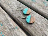 Wood and Turquoise Coin-Shaped Acrylic Earrings