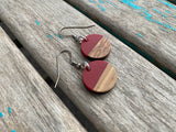 Wood and Red Coin-Shaped Acrylic Earrings