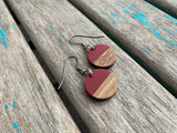 Wood and Red Coin-Shaped Acrylic Earrings