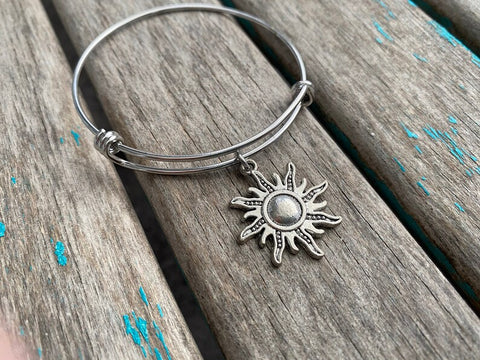 SALE- Sun Charm Bangle Bracelet - Adjustable Bracelet