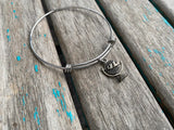 SALE- Globe Charm Bangle Bracelet - Adjustable Bracelet