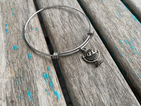 SALE- Globe Charm Bangle Bracelet - Adjustable Bracelet
