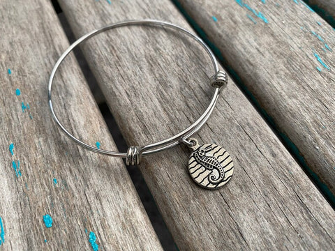 SALE- Seahorse Charm Bangle Bracelet - Adjustable Bracelet