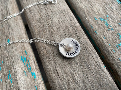 Little Sister Necklace- "little sister"- Hand-Stamped Necklace with an accent bead in your choice of colors