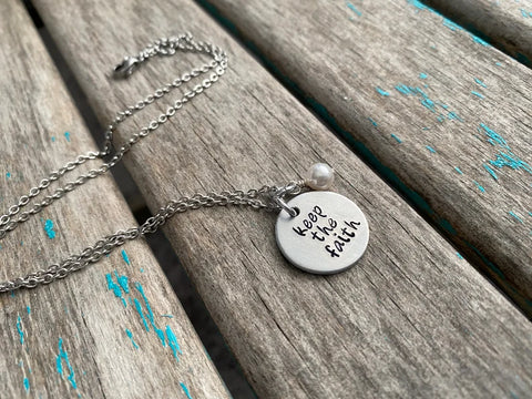 Quote Necklace- Hand-Stamped Necklace "keep the faith" with an accent bead in your choice of colors