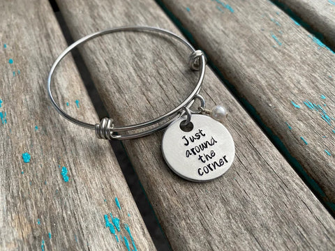 Quote Bracelet- "Just around the corner" with an accent bead of your choice