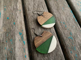 Wood, Green, and White Acrylic Earrings