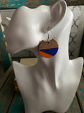 Wood, Deep Blue, and Orange Acrylic Earrings