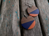 Wood, Deep Blue, and Orange Acrylic Earrings