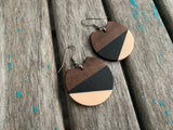 Wood, Pinky/Peach, and Black Acrylic Earrings