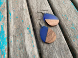 Teardrop Wood and Blue Acrylic Earrings