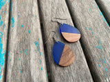 Teardrop Wood and Blue Acrylic Earrings