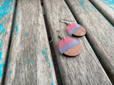 Wood, Pink, and Blue/Purple Acrylic Earrings