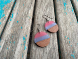 Wood, Pink, and Blue/Purple Acrylic Earrings