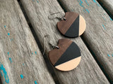 Wood, Pinky/Peach, and Black Acrylic Earrings