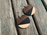Wood, Pinky/Peach, and Black Acrylic Earrings