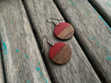 Wood, and Red Acrylic Earrings