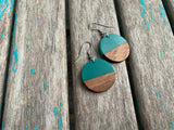 Wood and Teal Green Acrylic Earrings