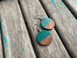 Wood and Teal Green Acrylic Earrings