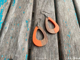Wood and Orange Acrylic Earrings