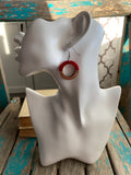 Wood and Red Acrylic Open Circle Earrings