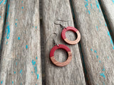 Wood and Red Acrylic Open Circle Earrings