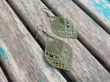 Mossy Green Dangle Earrings: Lightweight Filigree Design