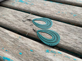Teal Earrings - Detailed Teardrop- Unique, and Lightweight Earrings