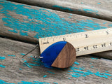 Teardrop Wood and Blue Acrylic Earrings