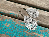 White Earrings - Detailed Teardrop- Unique, and Lightweight Earrings