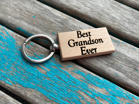 Quote Keychain- "Best Grandson Ever" -Wood Keychain