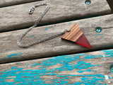 Wood and Transparent Red Triangle Pendant Necklace